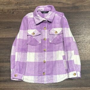 Girls Lilac Purple and White Plaid Button-Up Shacket (7/8)